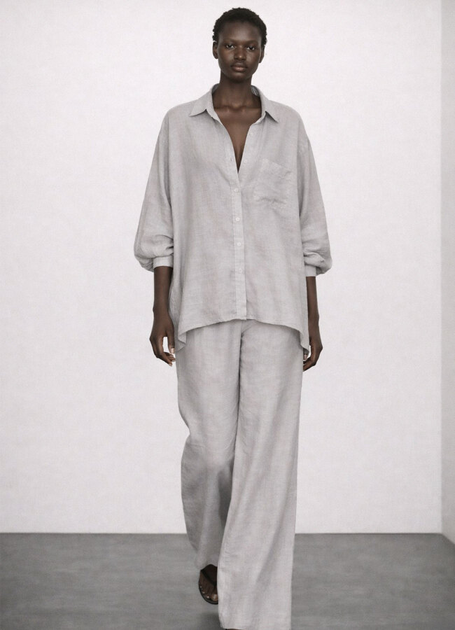 Açık Gri Renk Modal Karışımlı Oversize Gömlek - 5