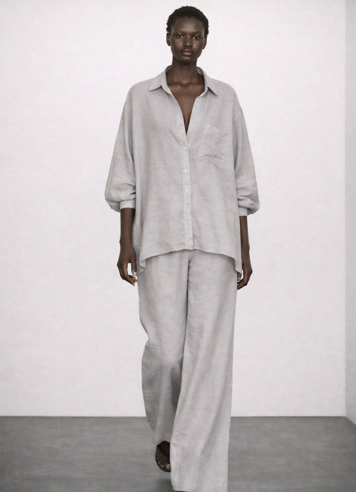 Açık Gri Renk Modal Karışımlı Oversize Gömlek - 5