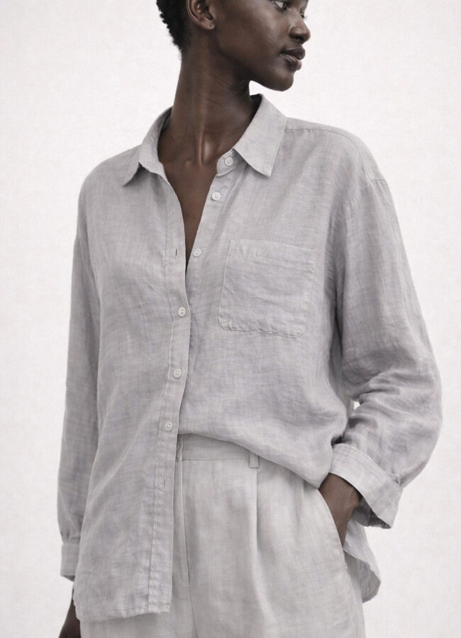 Açık Gri Renk Modal Karışımlı Oversize Gömlek - 3
