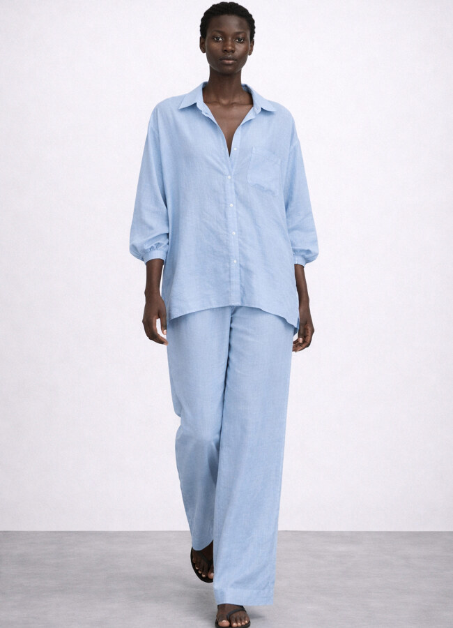 Açık Mavi Renk Modal Karışımlı Oversize Gömlek - 4