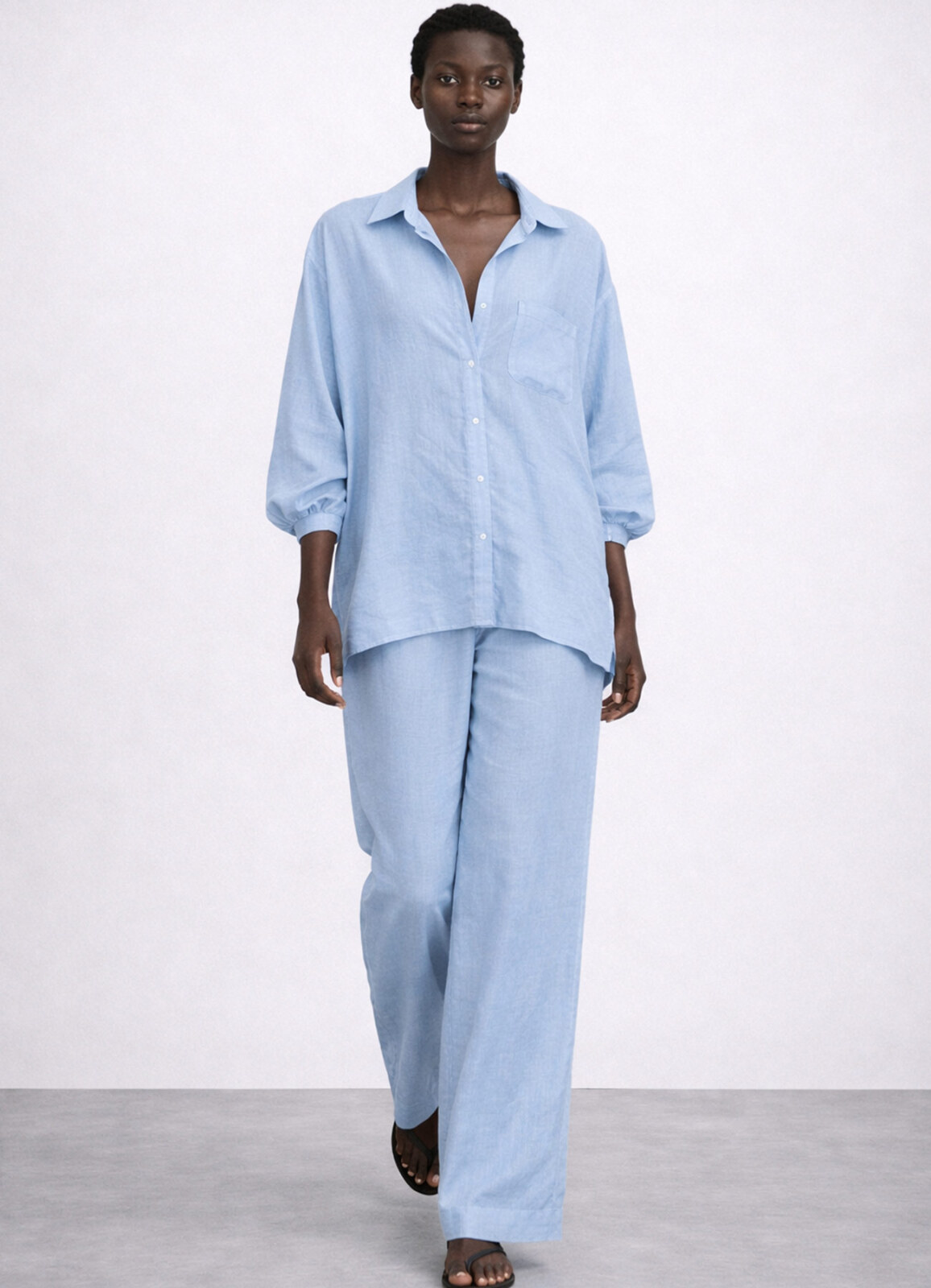 Açık Mavi Renk Modal Karışımlı Oversize Gömlek - 4