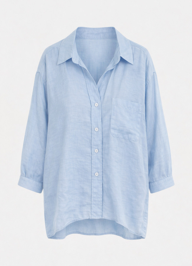 Açık Mavi Renk Modal Karışımlı Oversize Gömlek