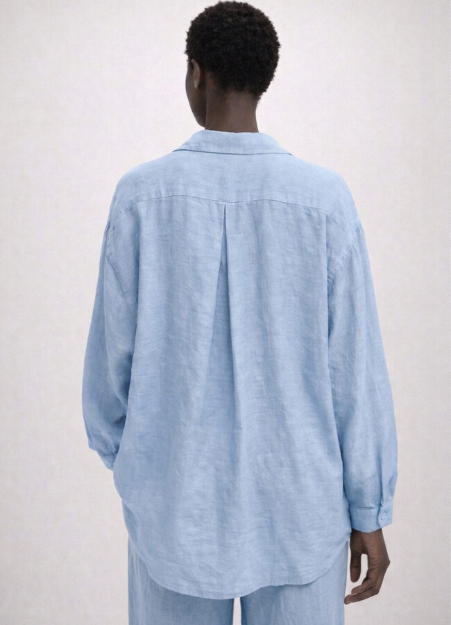 Açık Mavi Renk Modal Karışımlı Oversize Gömlek - 3
