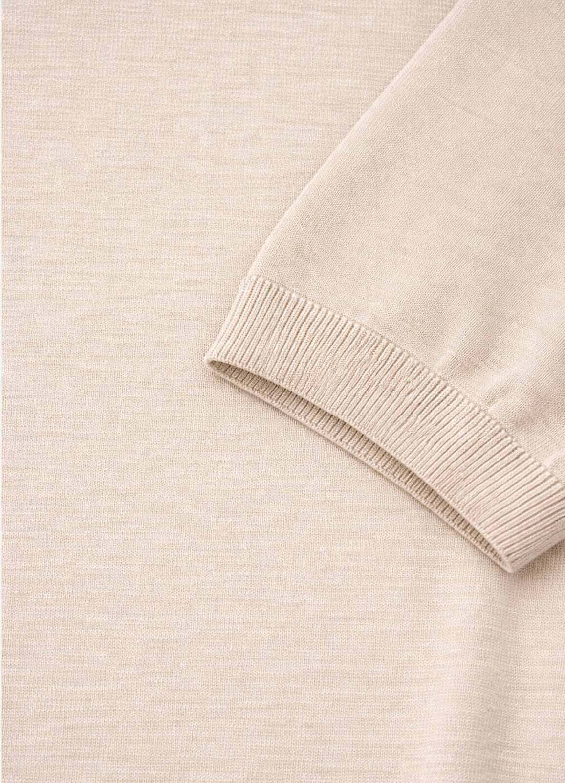 Bej Renk Bisiklet Yaka Basic Triko - 3