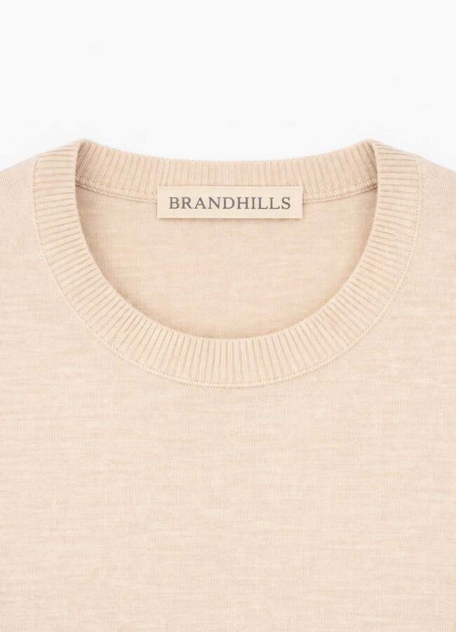 Bej Renk Bisiklet Yaka Basic Triko - 4