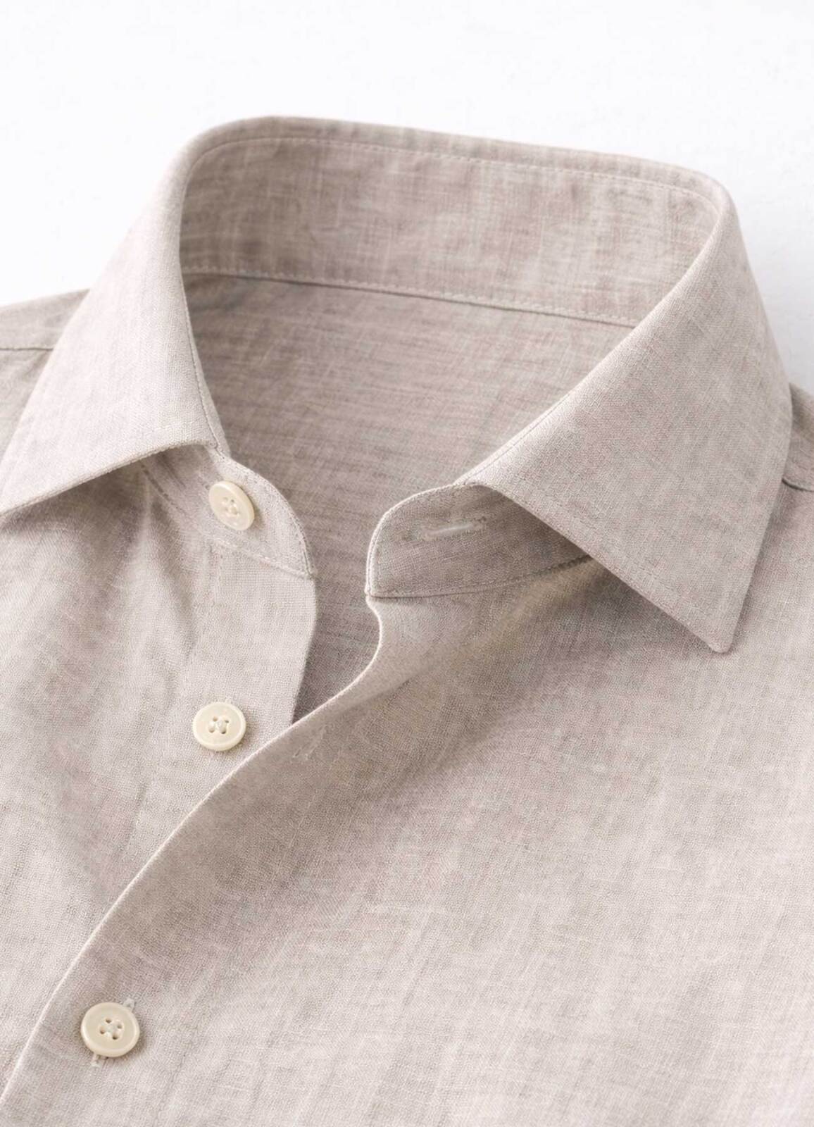 Bej Renk Uzun Kol Keten Gömlek - 3