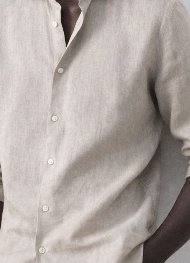 Bej Renk Uzun Kol Keten Gömlek - 4