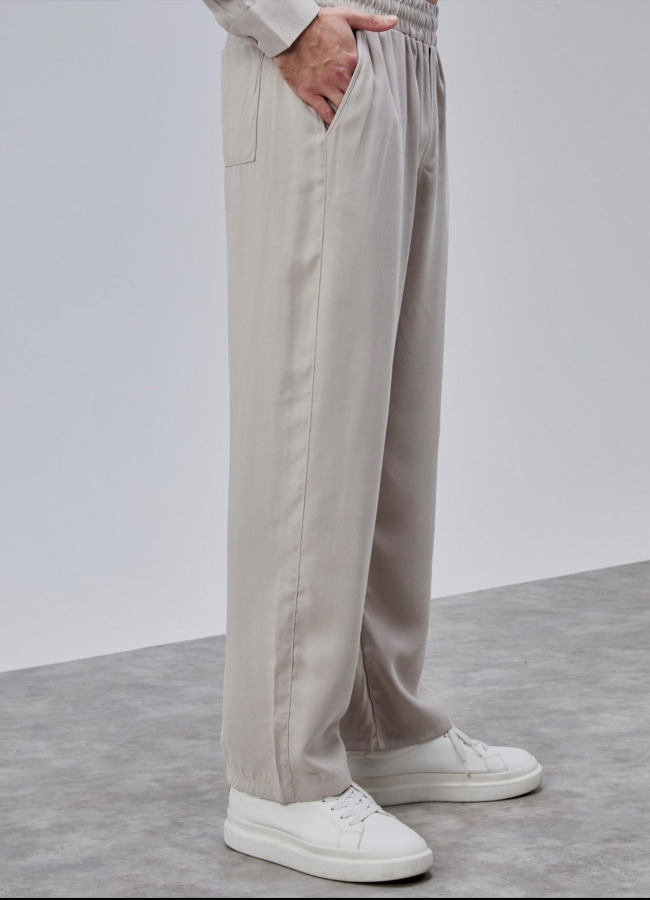 Bej Renk Tencel Karışımlı Pantolon 