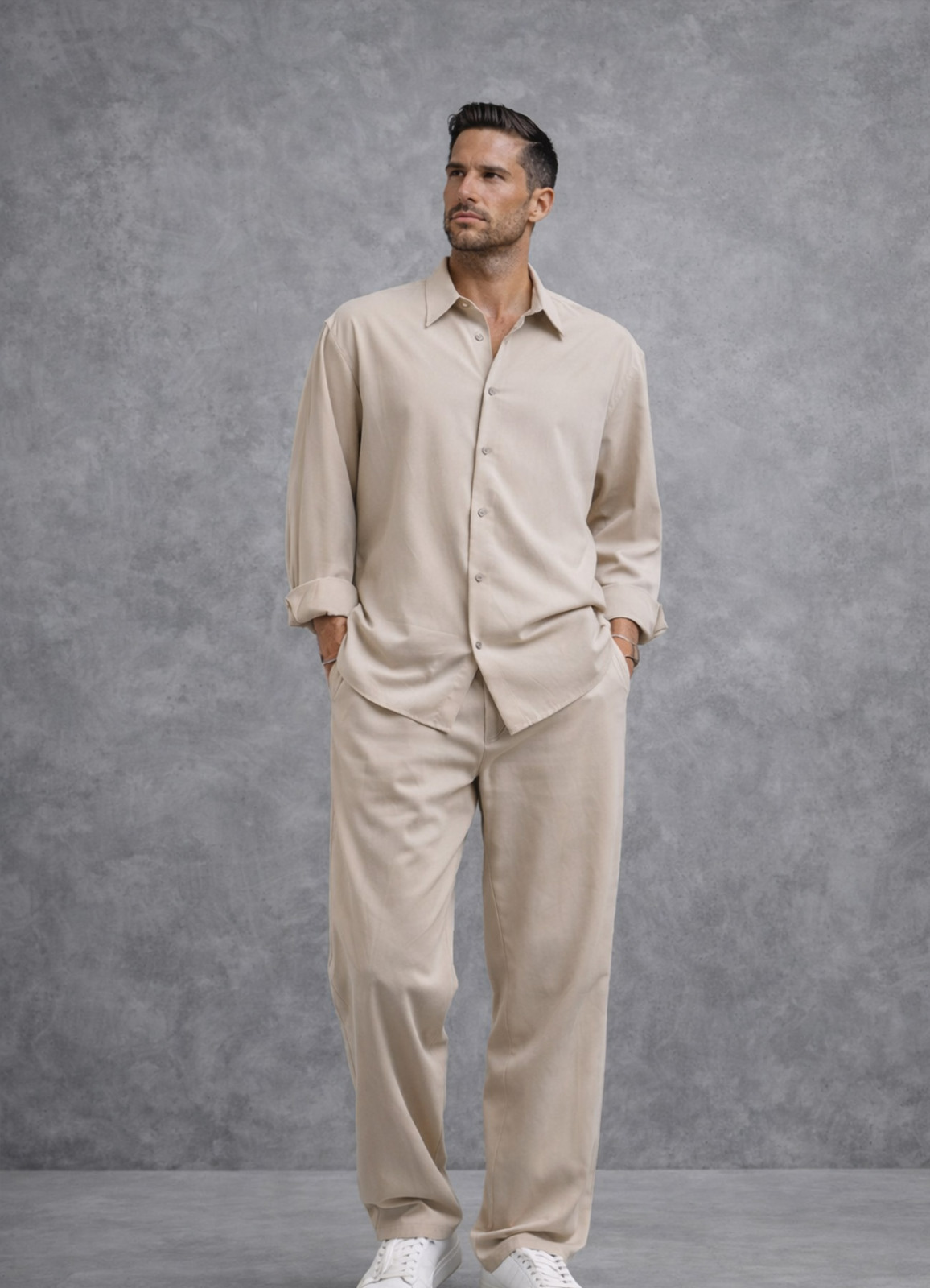 Bej Renk Tencel Karışımlı Gömlek