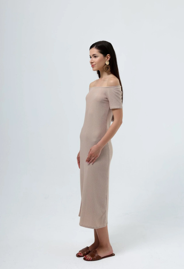 Bej Renk Ocean Midi Dress - Paper Bag - 3