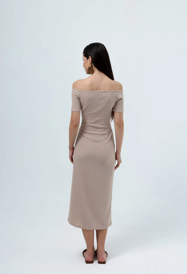 Bej Renk Ocean Midi Dress - Paper Bag - 4