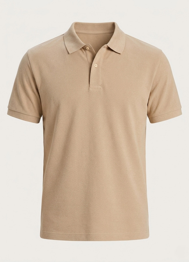 Bej Renk Pike Dokulu Polo Yaka Erkek T-Shirt