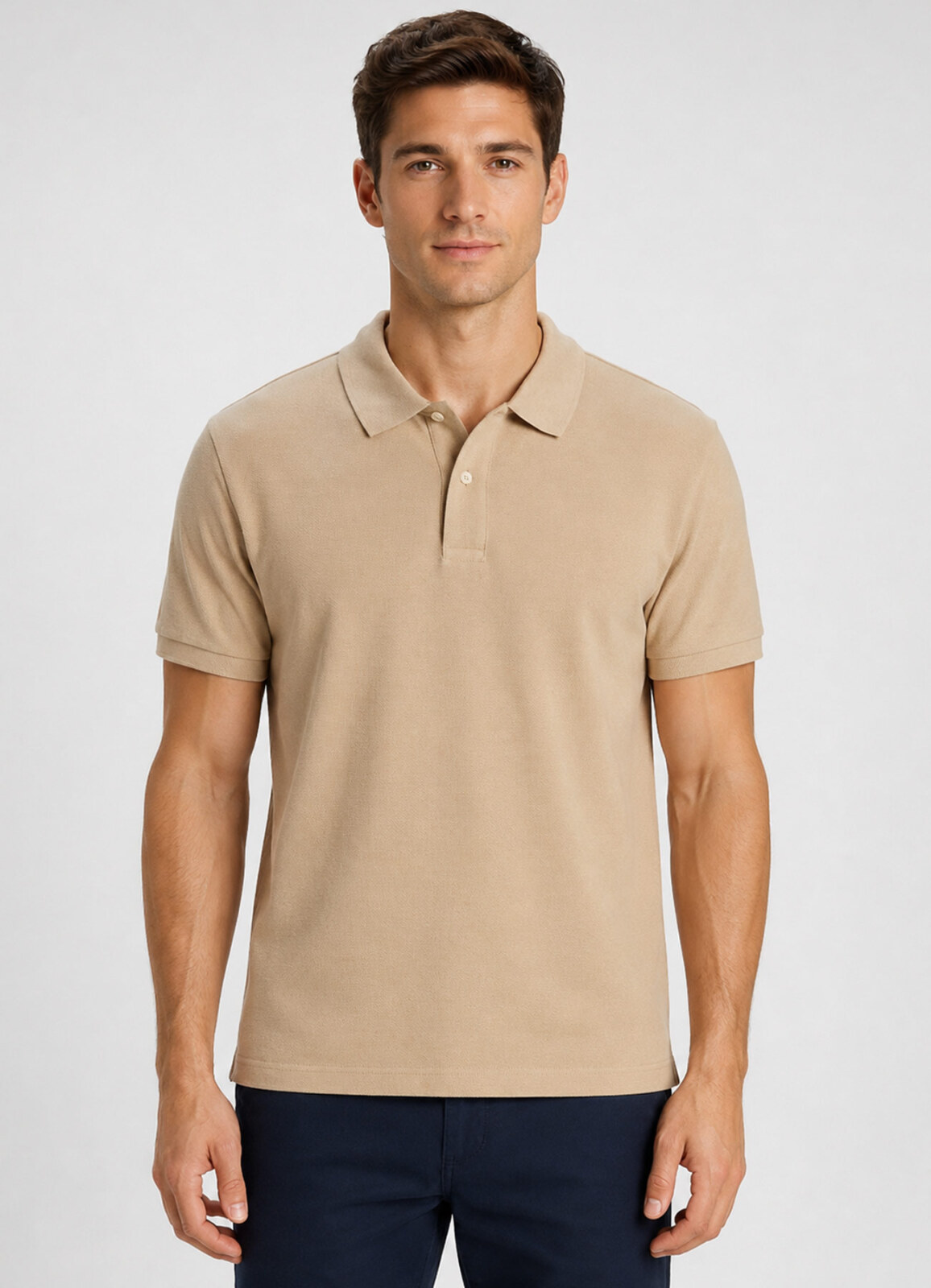 Bej Renk Pike Dokulu Polo Yaka Erkek T-Shirt - 2