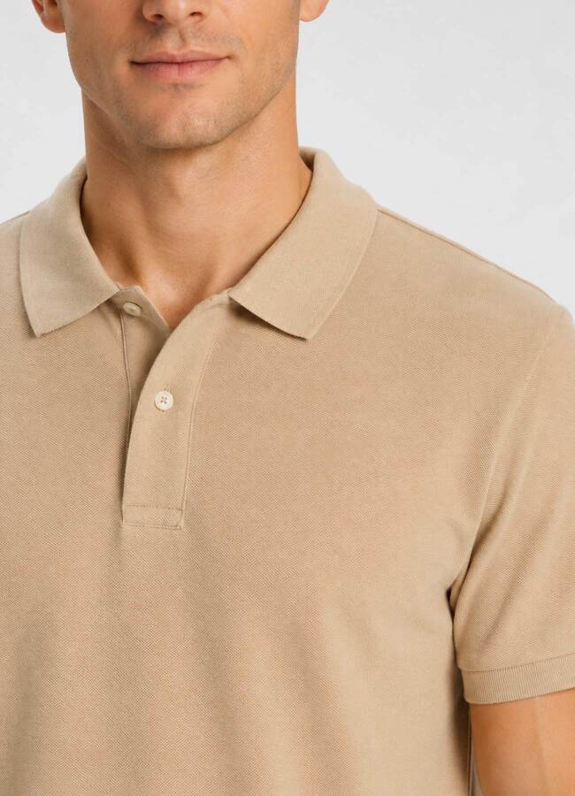 Bej Renk Pike Dokulu Polo Yaka Erkek T-Shirt - 3