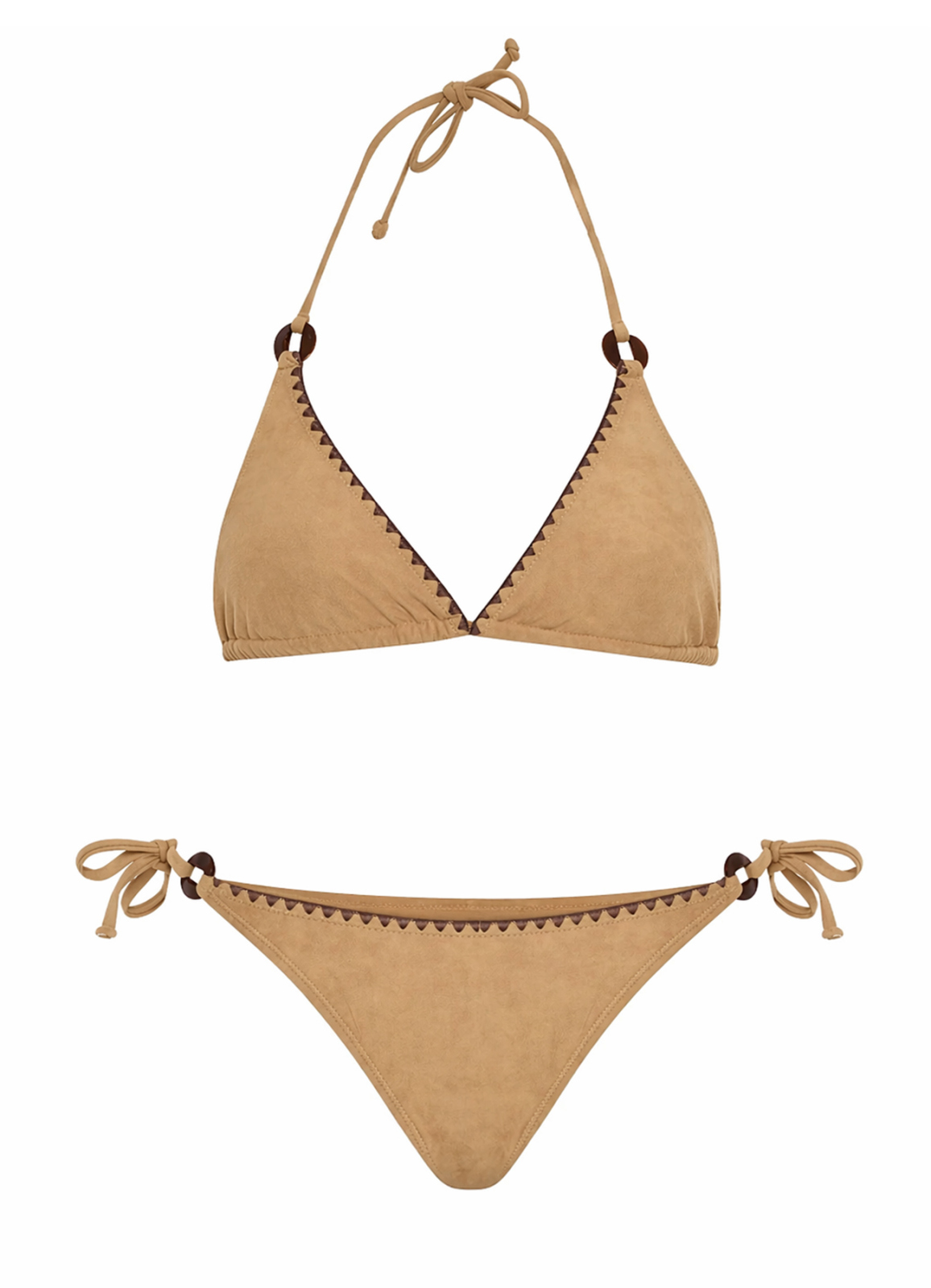 Bej Renk Süet Dokulu Üçgen Bikini Takım