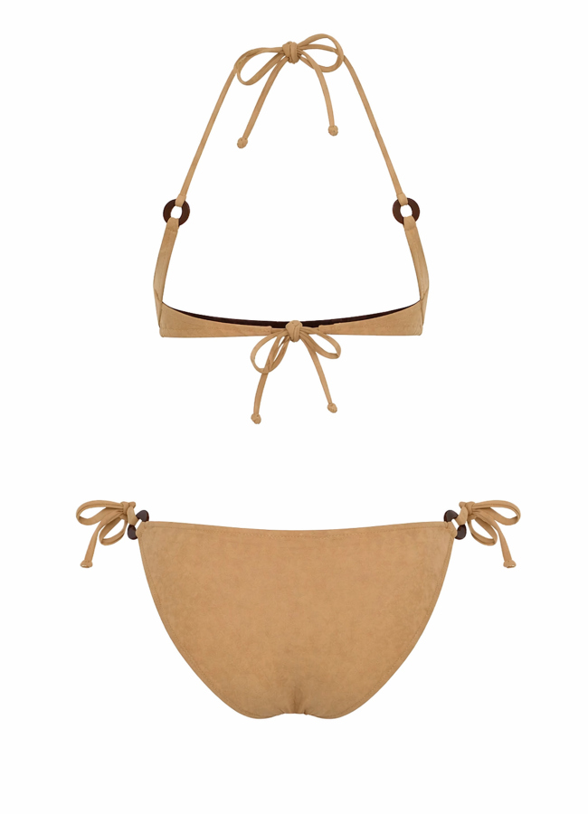 Bej Renk Süet Dokulu Üçgen Bikini Takım - 2
