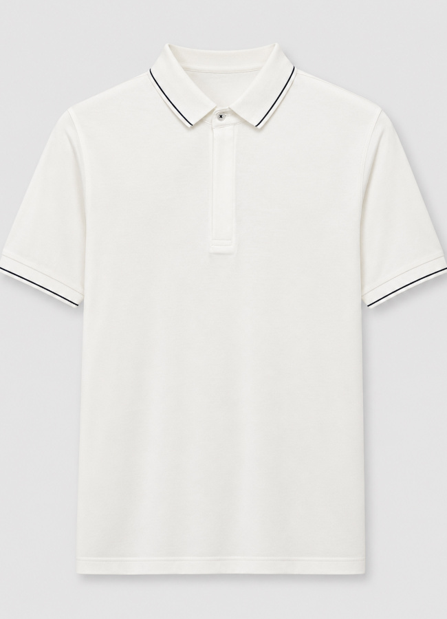 Beyaz Renk Apreli Polo Yaka Erkek T-Shirt