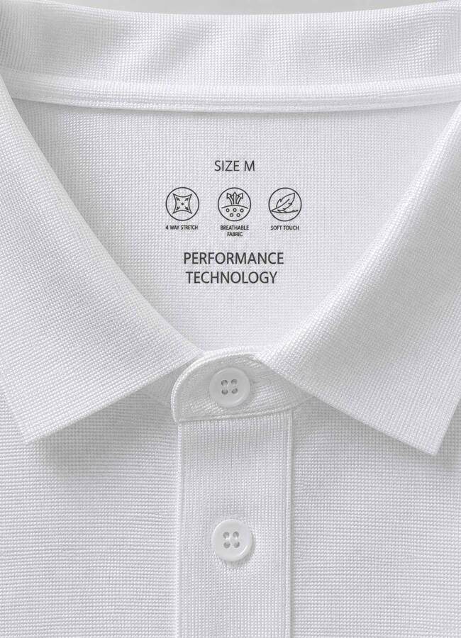 Beyaz Renk Dikişsiz Performans Kumaş Polo Yaka Tişört - 3