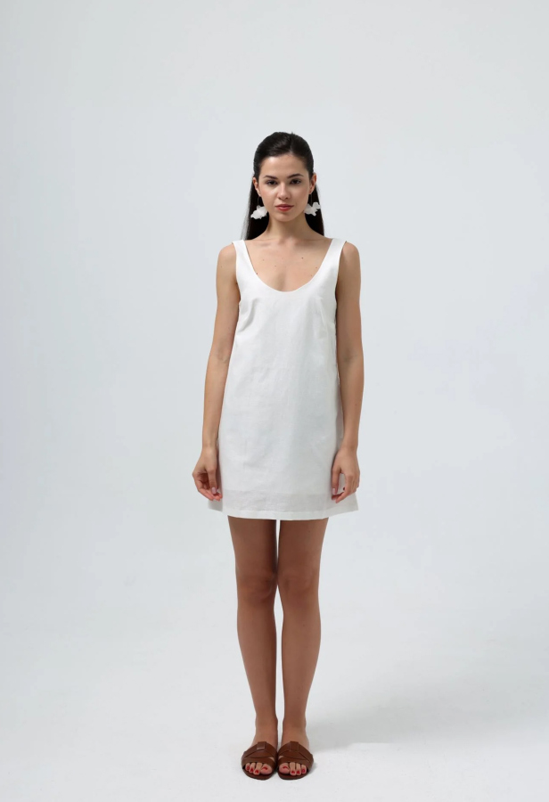 Beyaz Renk Ipecu Mini Dress - 1