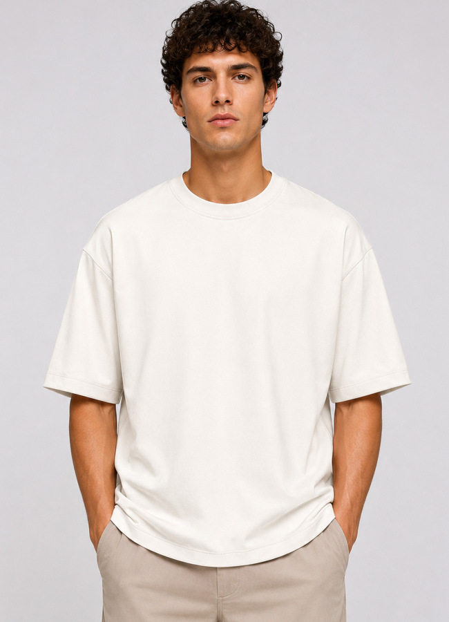 Beyaz Renk Oversize Modal Erkek T-Shirt