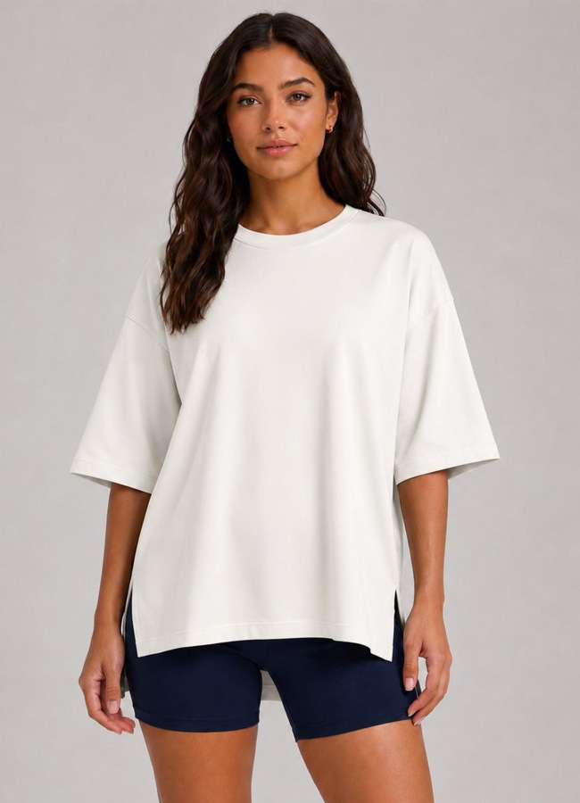 Beyaz Renk Oversize Modal Tshirt - 3