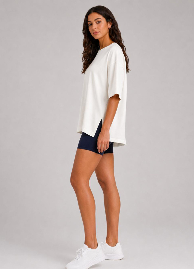 Beyaz Renk Oversize Modal Tshirt - 4
