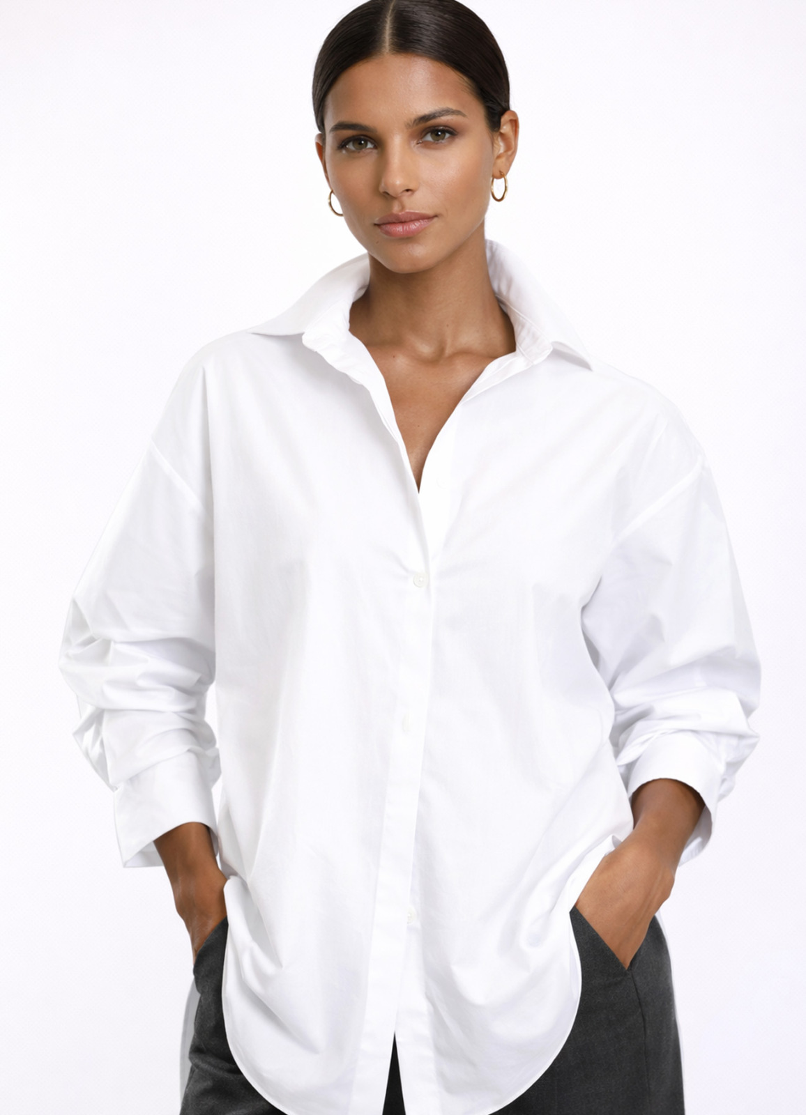 Beyaz Renk Oversize Poplin Gömlek - 2