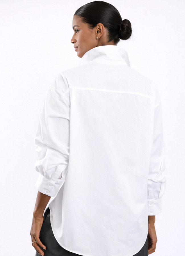 Beyaz Renk Oversize Poplin Gömlek - 5