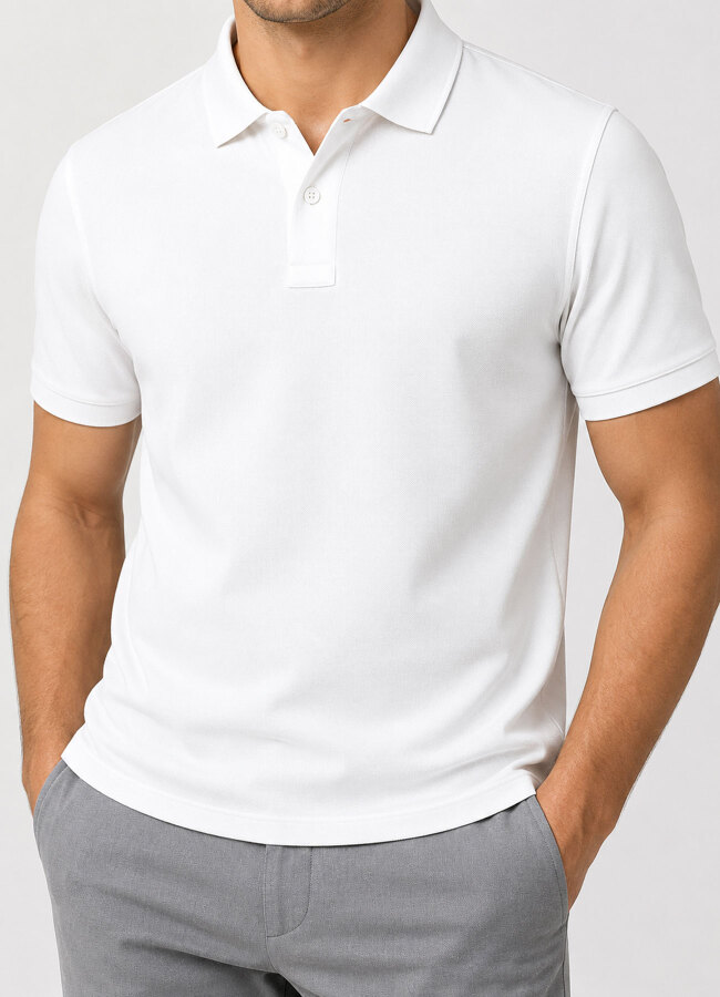 Beyaz Renk Pike Dokulu Polo Yaka Erkek T-Shirt - 3
