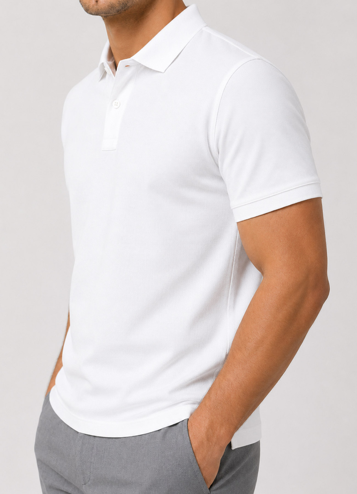 Beyaz Renk Pike Dokulu Polo Yaka Erkek T-Shirt - 4