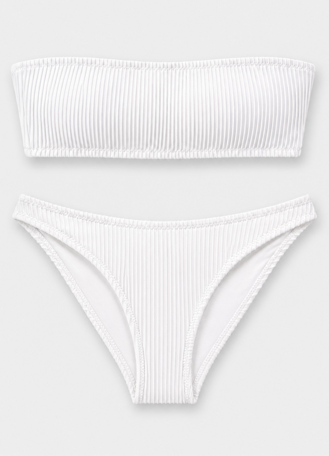 Beyaz Renk Straplez Fitilli Bikini Takımı - 2