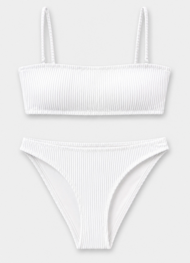 Beyaz Renk Straplez Fitilli Bikini Takımı - 3