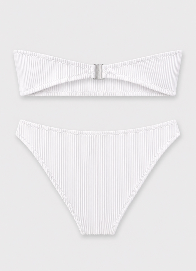 Beyaz Renk Straplez Fitilli Bikini Takımı - 4
