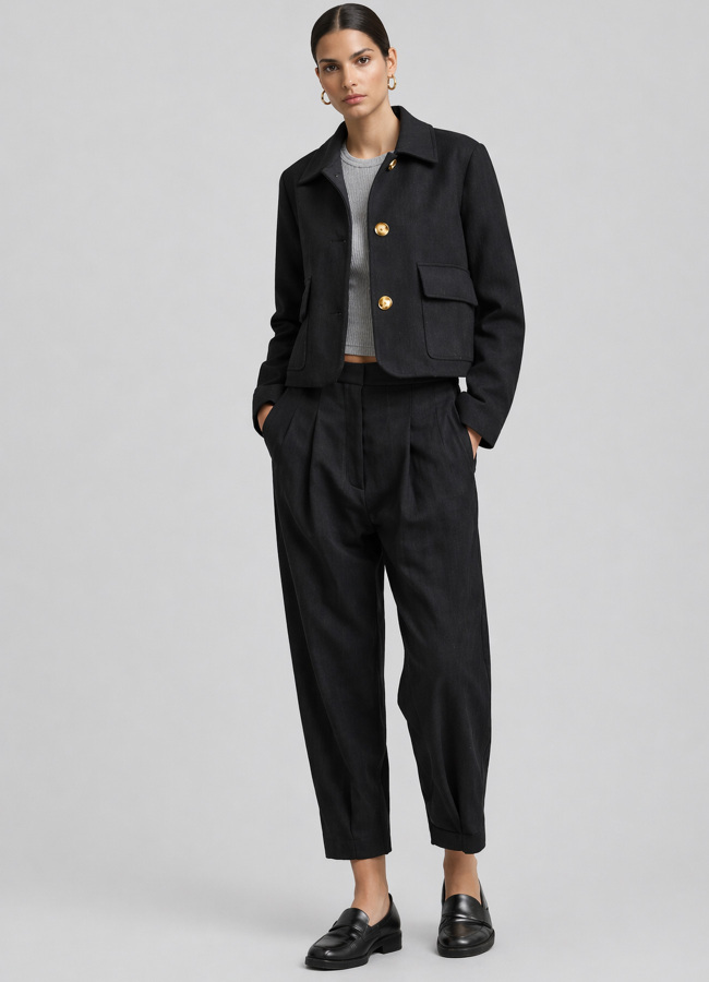 Siyah Renk Pamuk Karışımlı Ceket