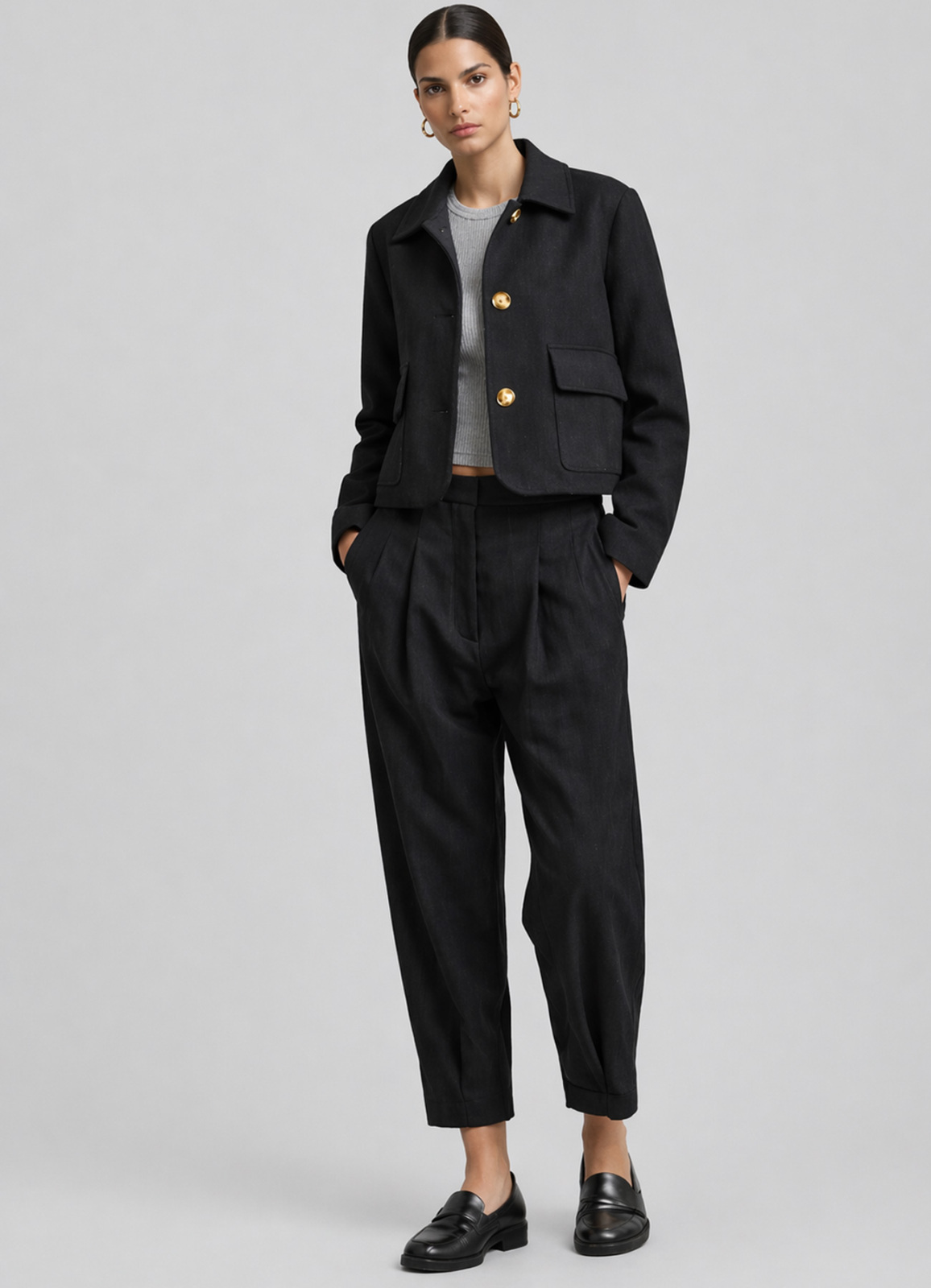 Siyah Renk Pamuk Karışımlı Ceket