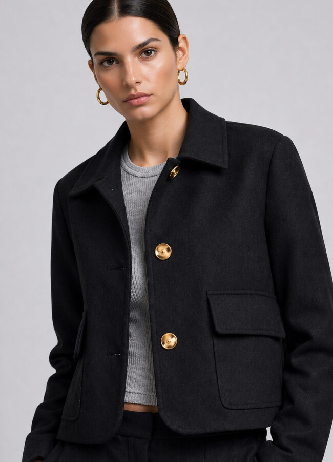 Siyah Renk Pamuk Karışımlı Ceket - 2