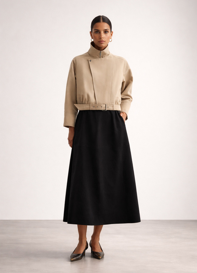 Siyah Renk Poplin Çift Cepli Kloş Etek - 3