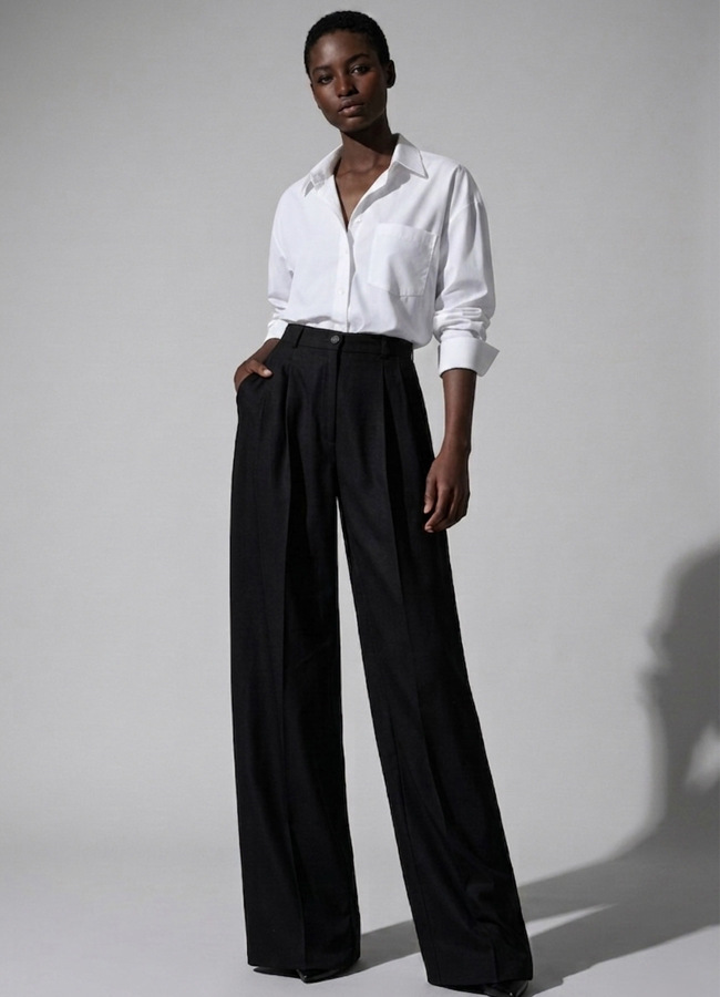 Siyah Renk Lyocell Karışımlı Pileli Palazzo Pantolon - 2