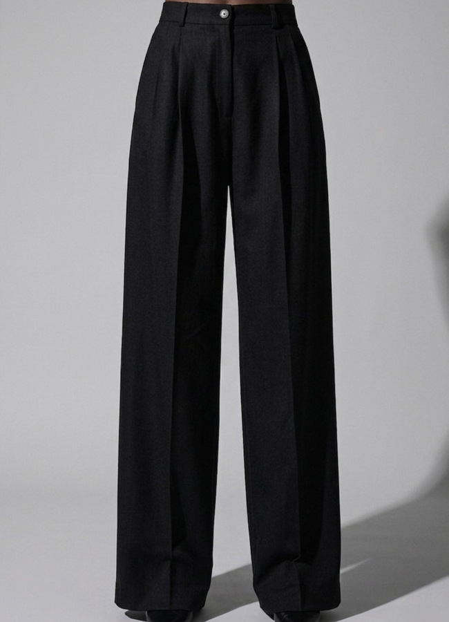 Siyah Renk Lyocell Karışımlı Pileli Palazzo Pantolon - 3