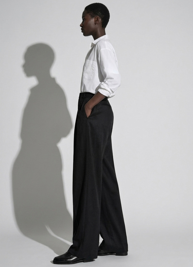 Siyah Renk Lyocell Karışımlı Pileli Palazzo Pantolon - 5