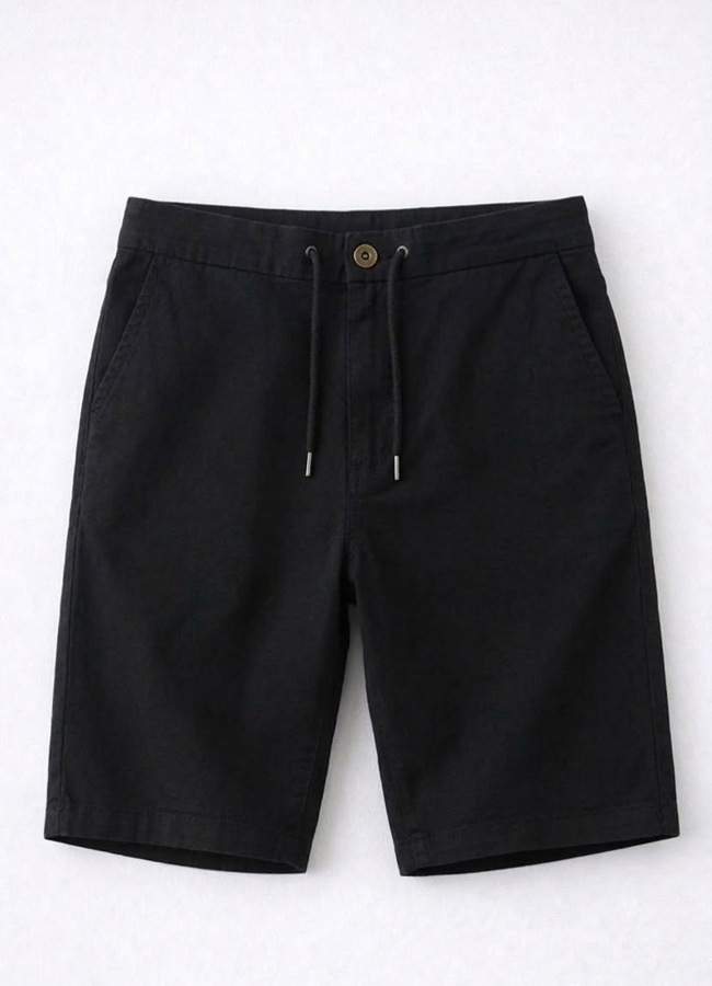 Siyah Renk Tencel Karışımlı Şort 