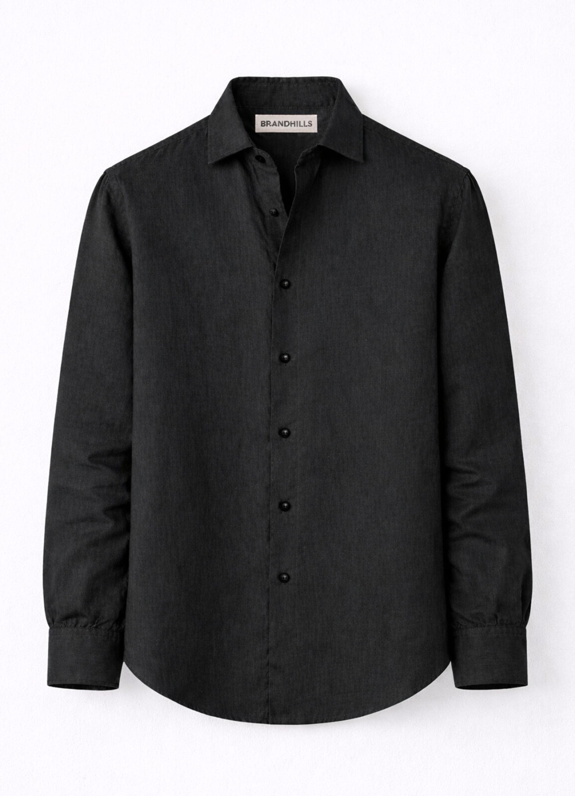 Siyah Renk Uzun Kol Keten Gömlek