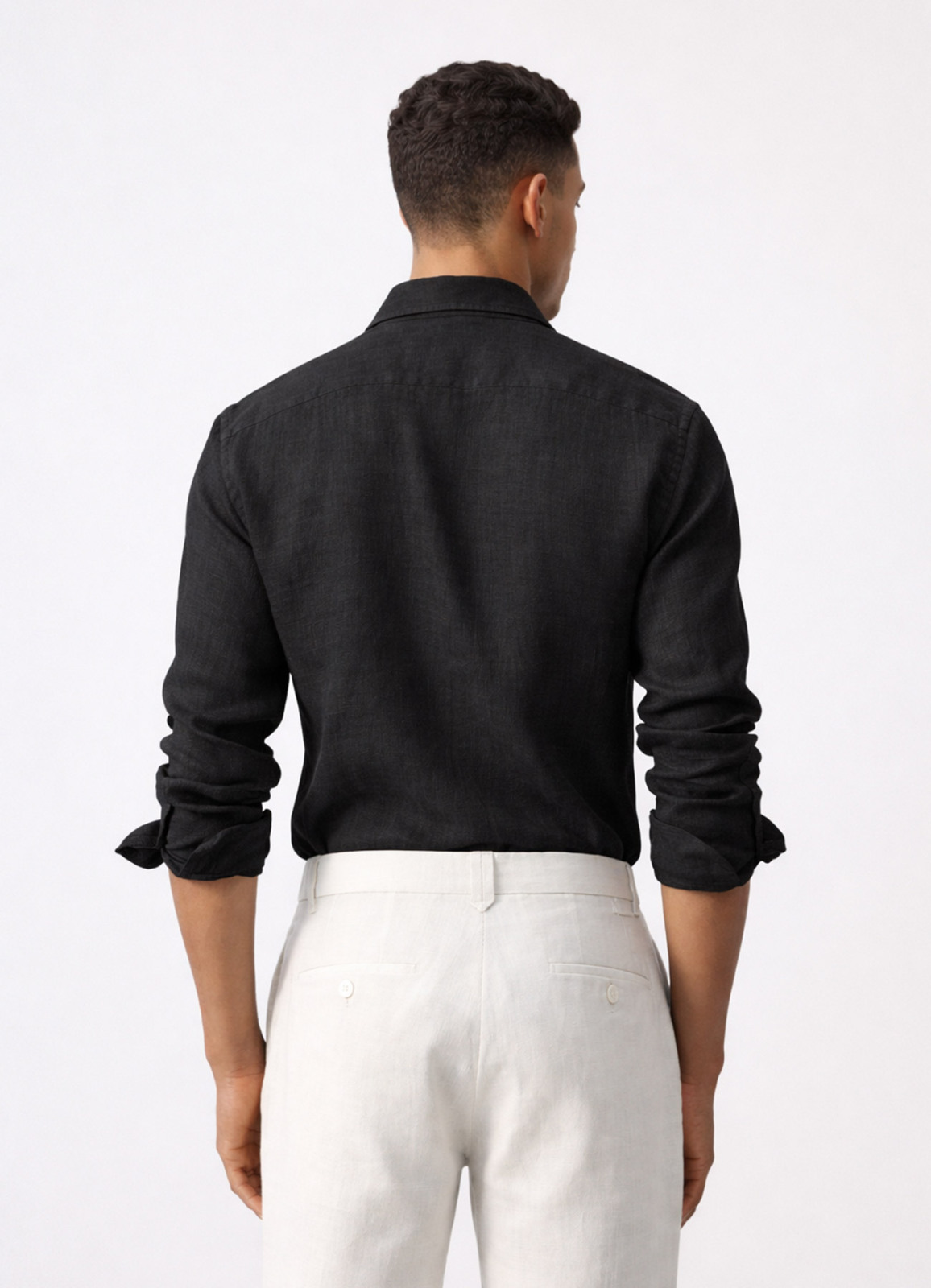 Siyah Renk Uzun Kol Keten Gömlek - 5