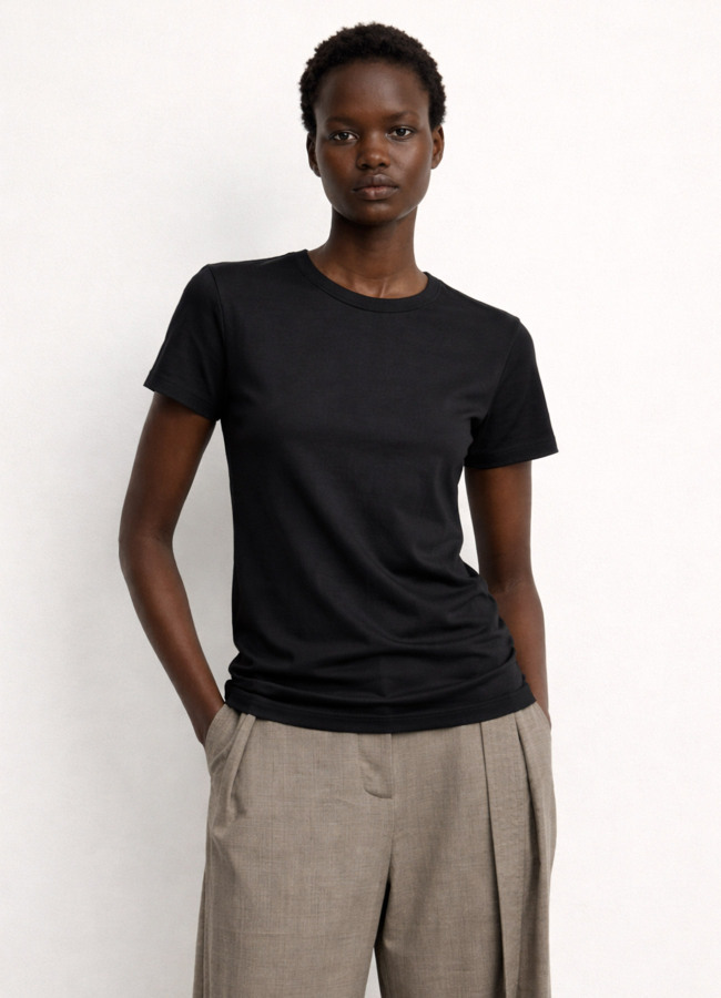 Siyah Renk Pamuk Karışımlı Tişört - 3