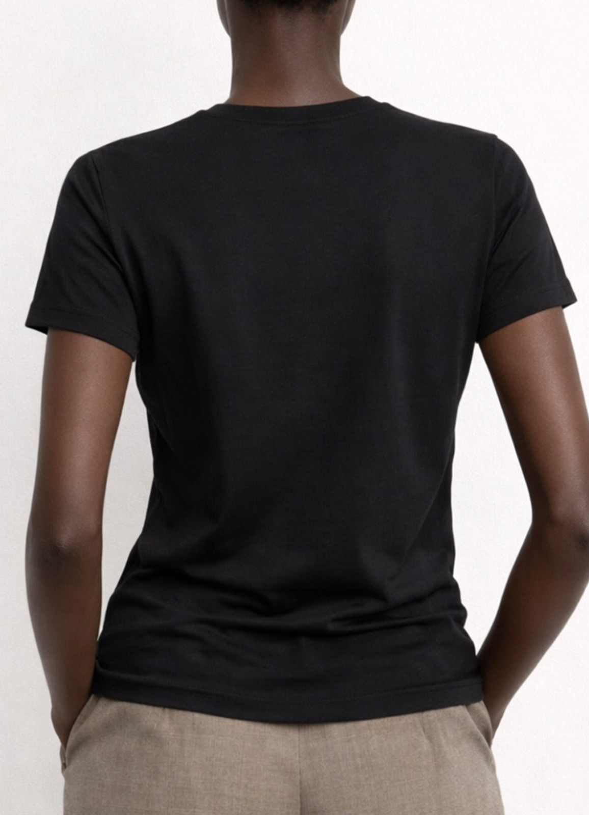Siyah Renk Pamuk Karışımlı Tişört - 4