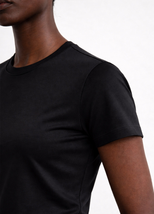 Siyah Renk Pamuk Karışımlı Tişört - 5