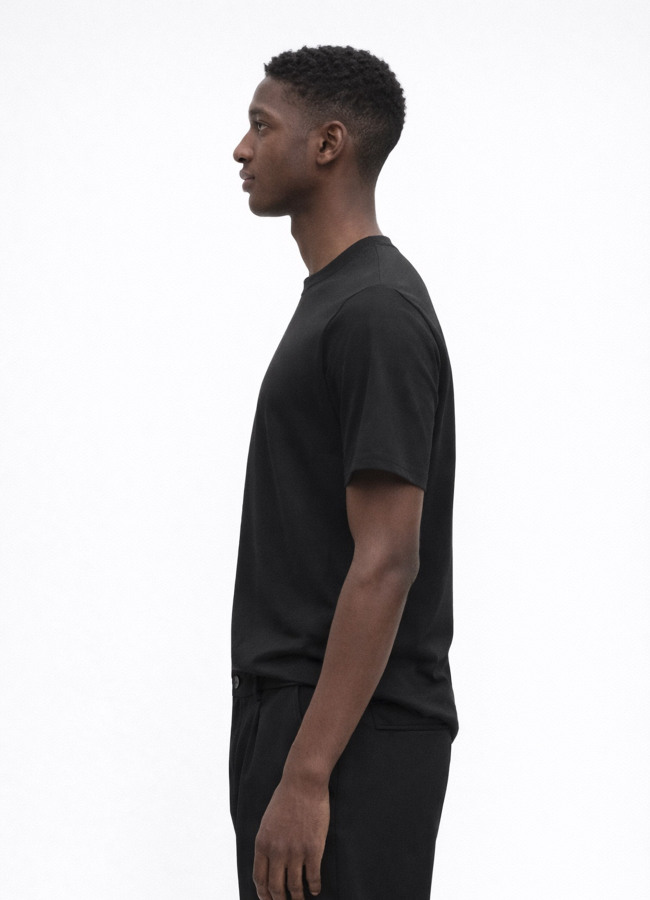 Siyah Renk Pamuk Karışımlı Tişört - 5