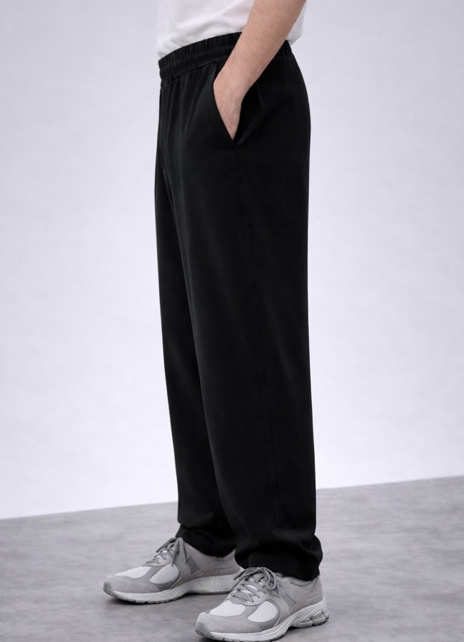 Siyah Renk Tencel Karışımlı Pantolon 