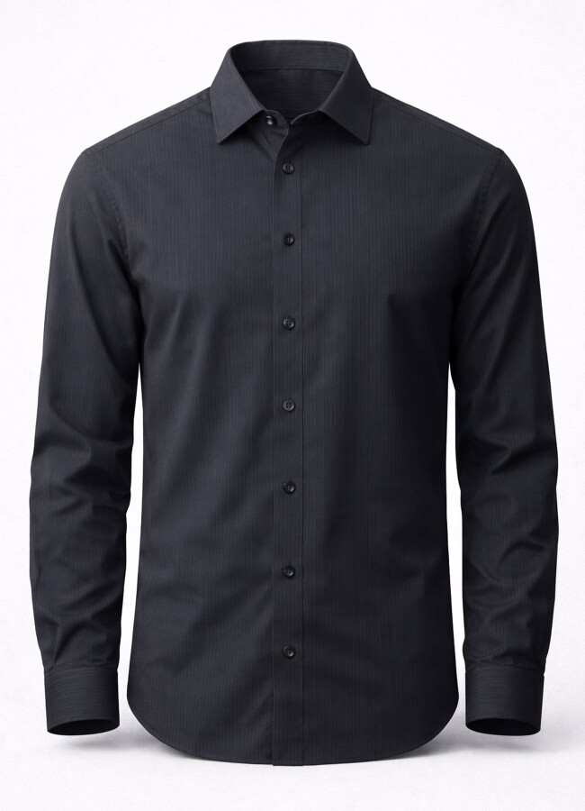 Siyah Renk Lyocell Dökümlü Gömlek - 1