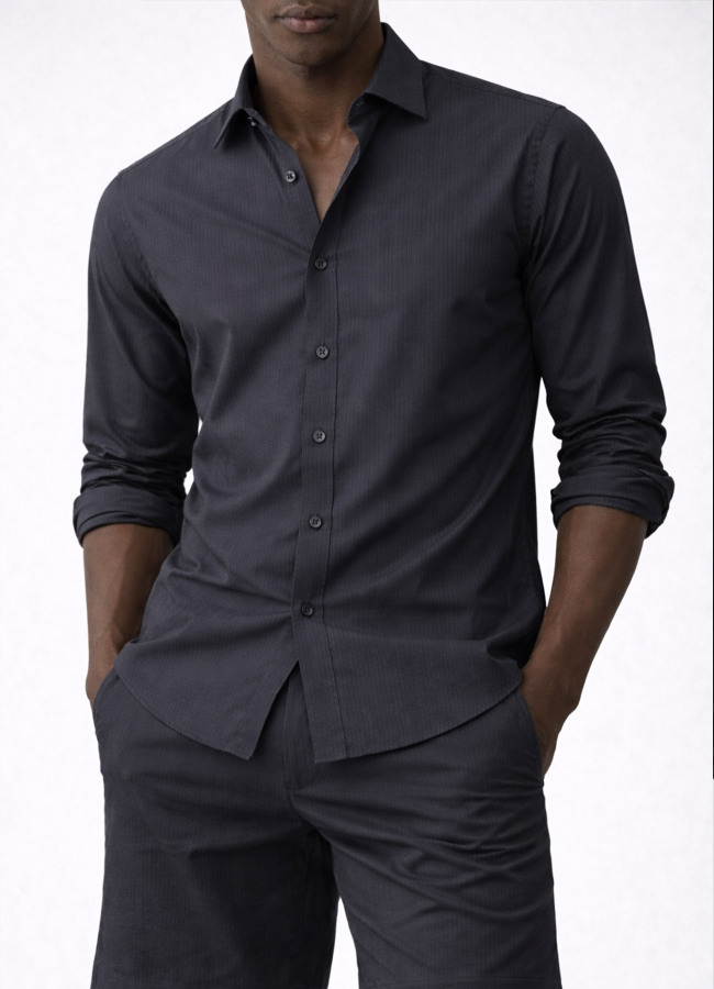 Siyah Renk Lyocell Dökümlü Gömlek - 6